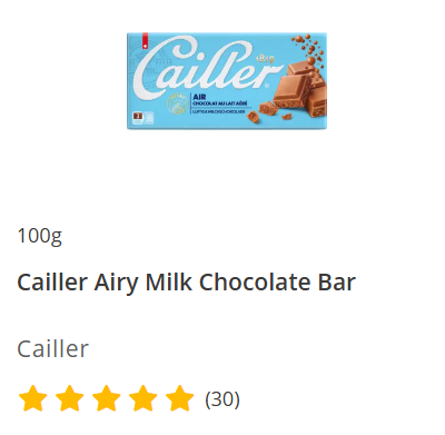 Cailler Airy Milk Chocolate Bar 100g