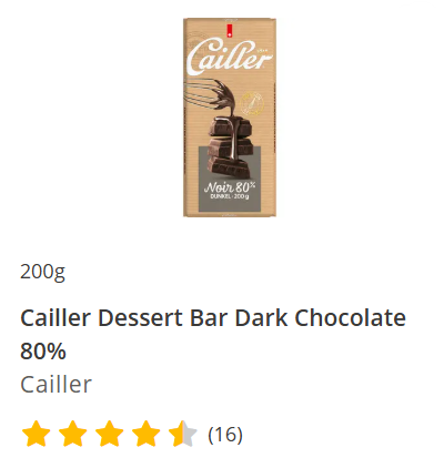Cailler Dessert Bar Dark Chocolate 80% 200g