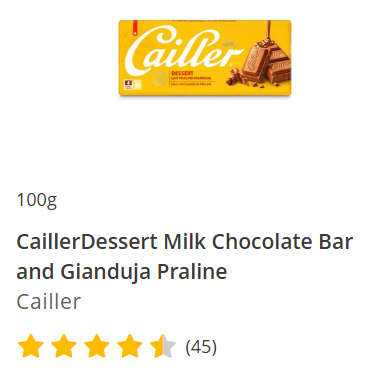 Cailler Dessert Milk Chocolate Bar and Gianduja Praline 100g