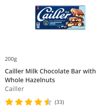 Cailler Milk Chocolate Bar with Whole Hazelnuts 200g