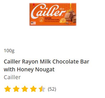 Cailler Rayon Milk Chocolate Bar with Honey Nougat 100g